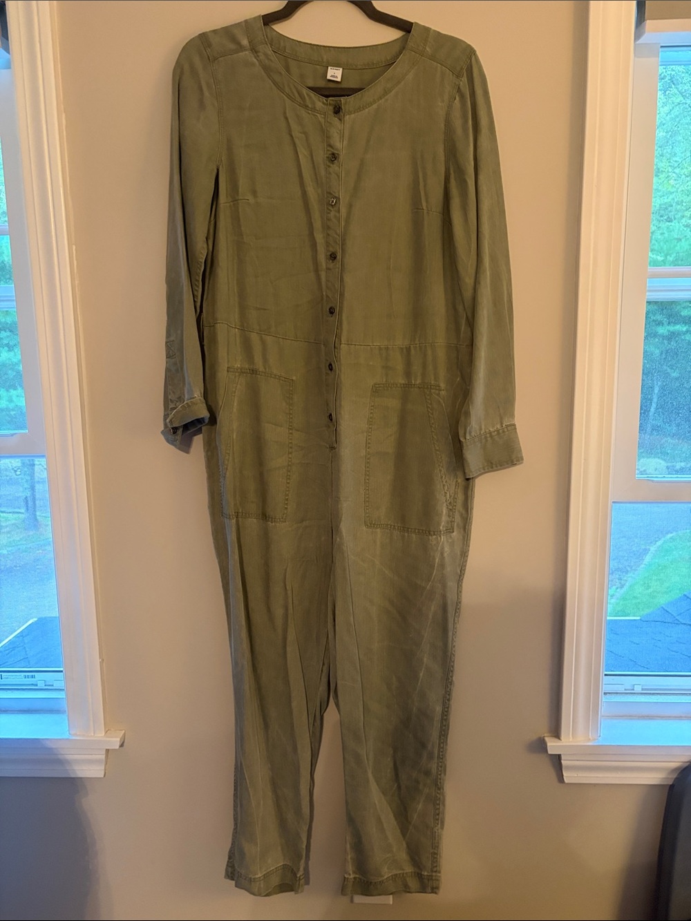 Old Navy Olive Green Button-Front Utility Jumpsuit